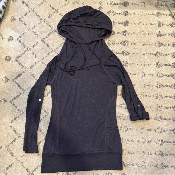 Neon Soul Blue/Grey Hooded Long Sleeve Tee Shirt with Roll Sleeves XS - Picture 7 of 9